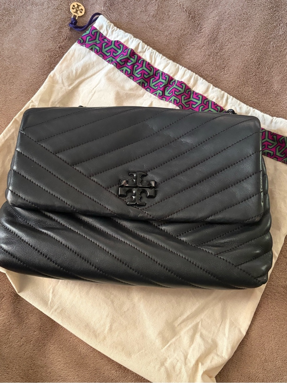 Tory Burch Black Kira Chevron Leather shoulder bag